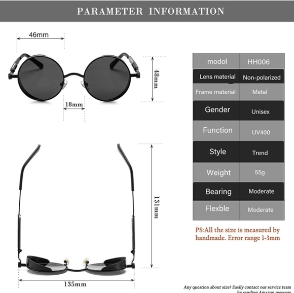 Vintage retro Round Steampunk Sunglasses Women Men - Picture 5 of 8
